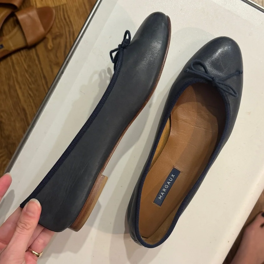 Margaux The Demi Navy Leather Bow Ballet Flats